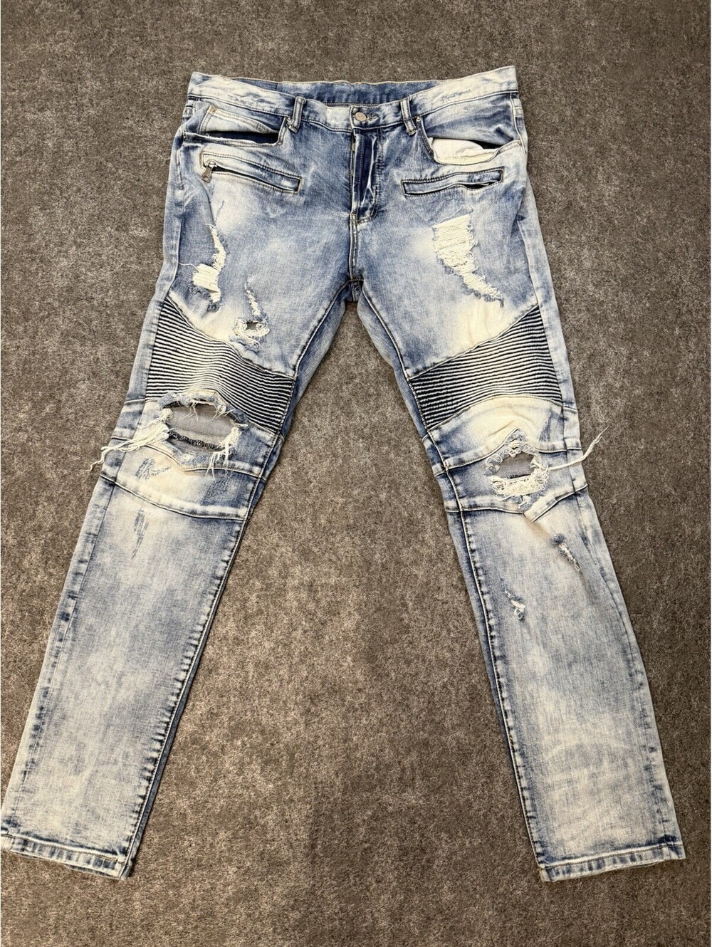 DOPE Men’s Biker Moto Jeans Light Wash Distressed Skinny Denim 34x32